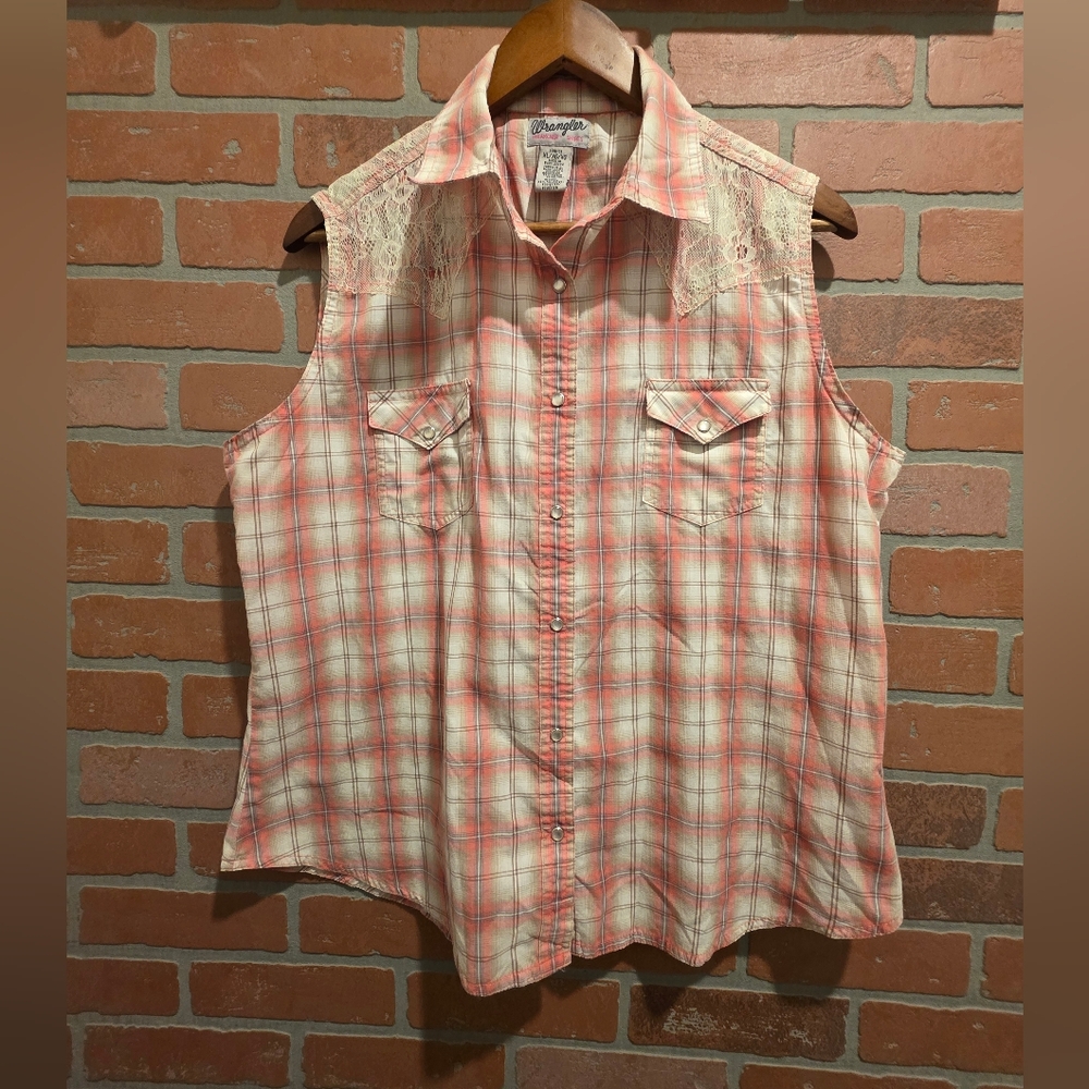 Wrangler Women's Pink Plaid Sleeveless Top XL Bin 14